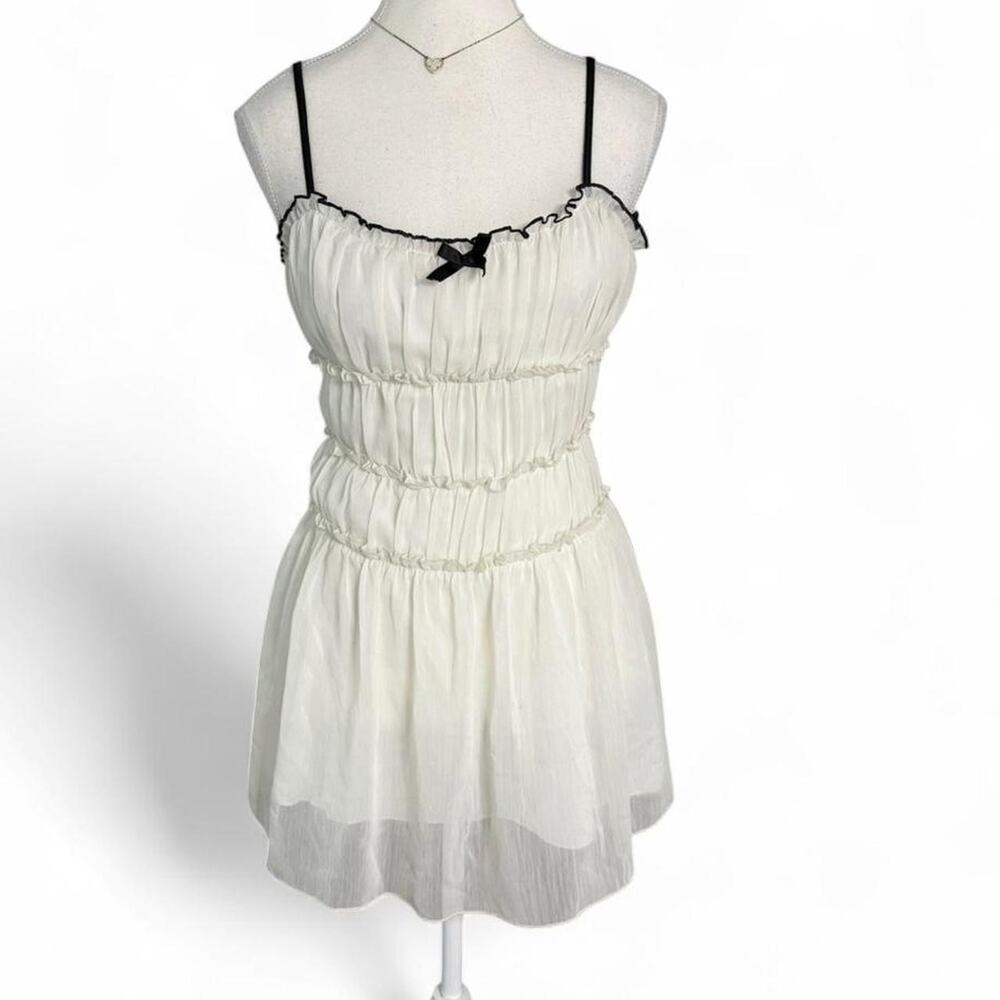 White & black Whimsy Fairy Y2K Layered lace dress with bow women’s size medium